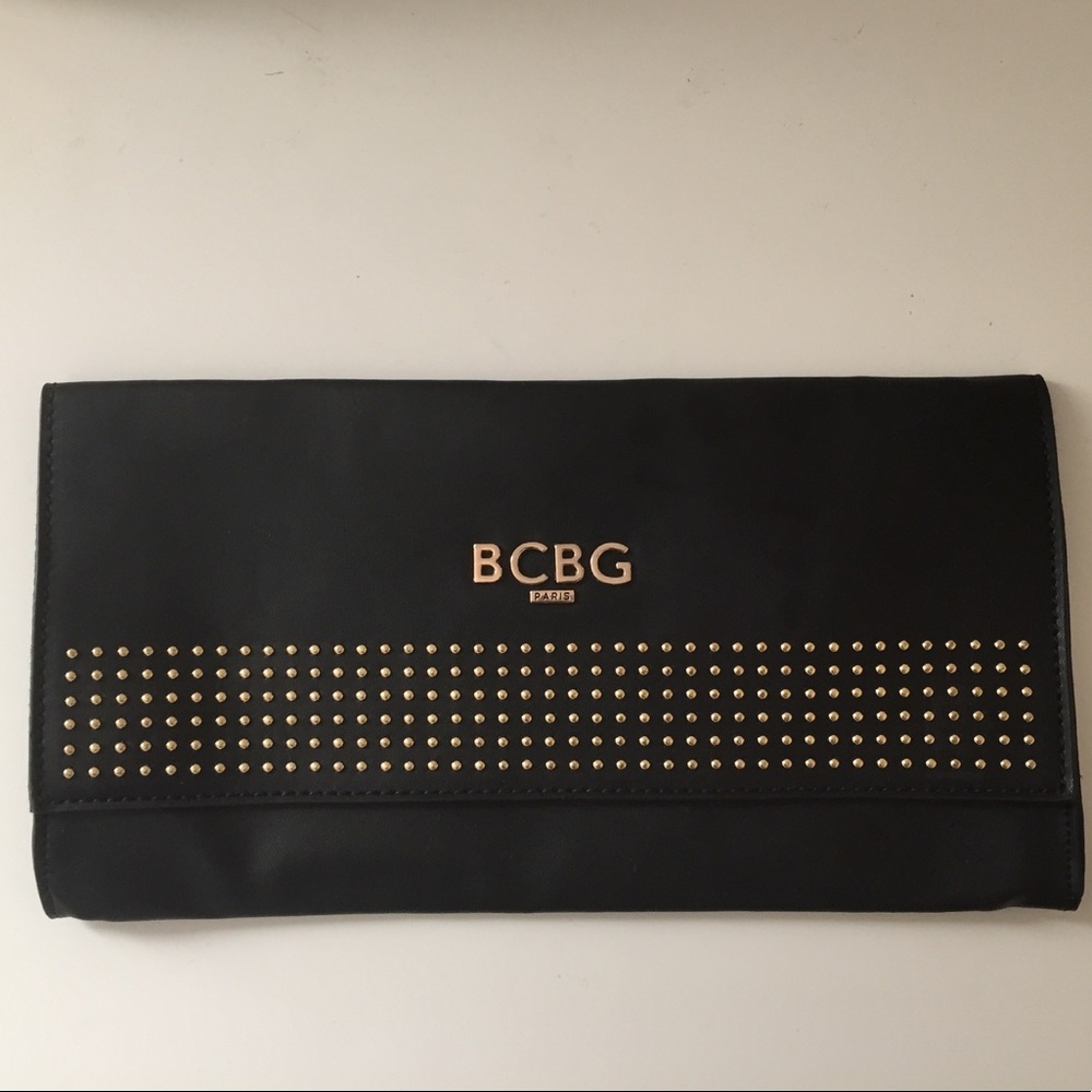 Bcbg black and gold large clutch